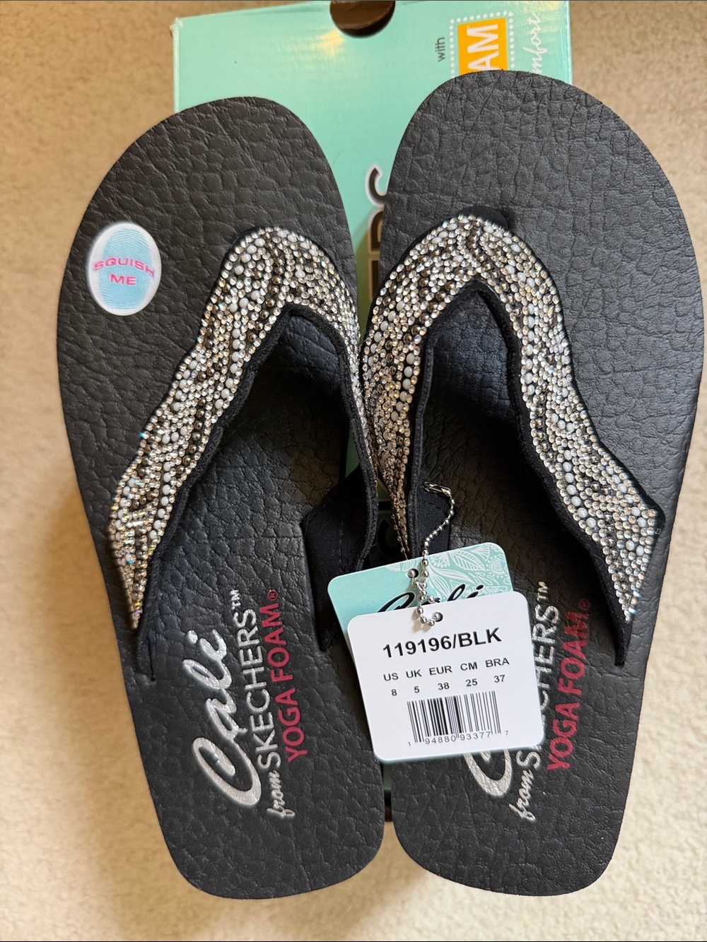 Skechers Black Flip Flops with Rhinestone Straps